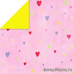 Бумага "Разноцветные маленькие сердца на розовом фоне" (Rayher)
