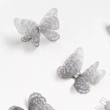 Украшение из ткани "Бабочка шифоновая. Серая", 3,3х2,5 см
