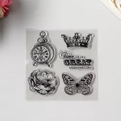 Штамп "Бабочка, цветок и корона"