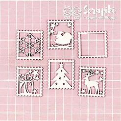Чипборд "Новогодние марки", 3,9х3,4 см (Scrapiki)