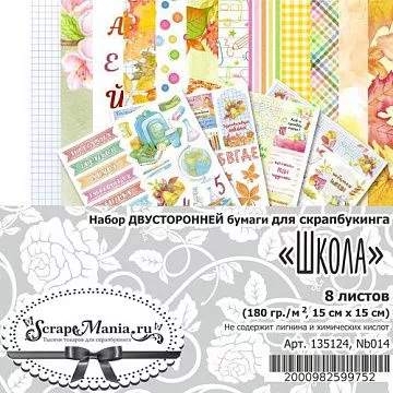 Набор бумаги 15х15 см "Школа", 8 листов (ScrapMania)