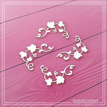 Чипборд "Веточки плюща малые с завитками 8", 3,8х2,8 см (СкрапМагия)