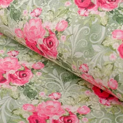 Отрез ткани 48х50 см "Великолепный розарий. Букеты на зеленом фоне с завитками" (Артмикс)