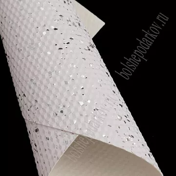 Отрез экокожи А4 "Брызги. Белый с серебром 15"