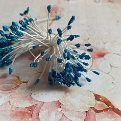 Тычинки "Малые с блестками. Бирюзовые", 6 см, 100 шт