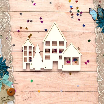 Чипборд "Новогодние традиции. Шейкер. Домики с елкой. Маленькие" (ScrapMania)