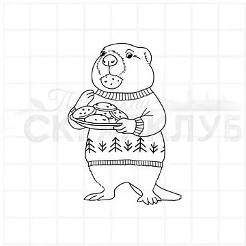 Штамп "Бобёр с печеньем", 4х6 см (Скрапклуб)