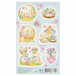 Наклейки 9,5х15,5 "Зайчики. Корзинка, велосипед" (Мир открыток)
