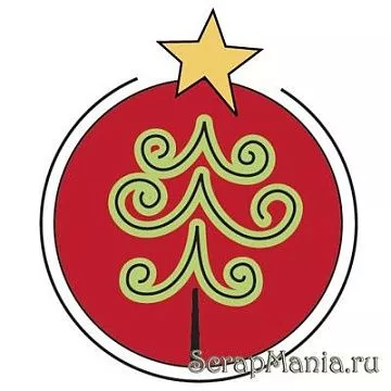 Резиновый штамп на деревянной основе "Елка в красном шаре"