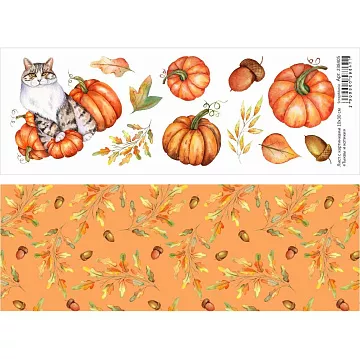 Лист с картинками 10х30 см "Тыквы и котики" (ScrapMania)