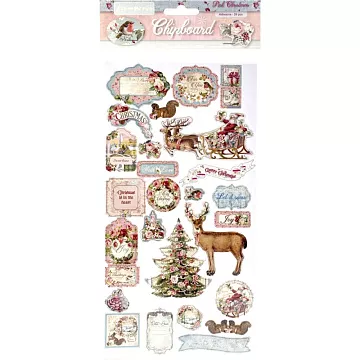Набор цветного чипборда 15х30 см "Pink Christmas", на клеевой основе (Stamperia)