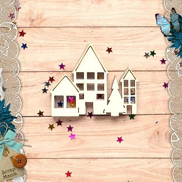 Чипборд "Новогодние традиции. Шейкер. Домики с елкой. Мини" (ScrapMania)