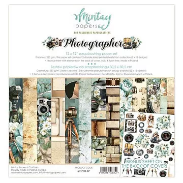 Набор бумаги 30х30 см "Photographer", 12 листов (Mintay)