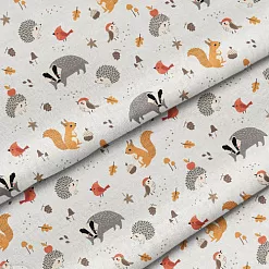 Отрез ткани 79х50 см "Енот, белка и еж" (Cotton)