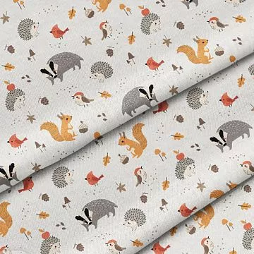 Отрез ткани 79х50 см "Енот, белка и еж" (Cotton)