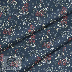 Отрез ткани 79х50 см "Зимние ягоды на синем" (Cotton)