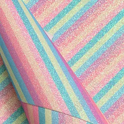 Отрез экокожи А4 с глиттером "Разноцветные полоски. Розовая с голубым"