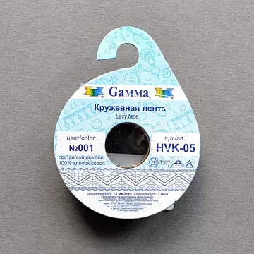 Лента кружевная "Белая" ширина 1,3 см, длина 3 м (Gamma)