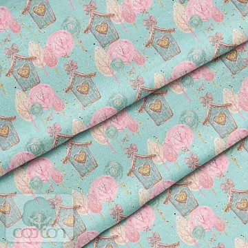 Отрез ткани 79х50 см "Домики на бирюзе" (Cotton)