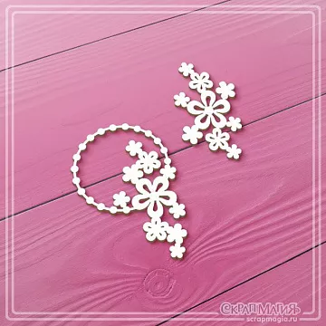Чипборд "Круглая рамка с цветами", 3,6х5,7 см (СкрапМагия)