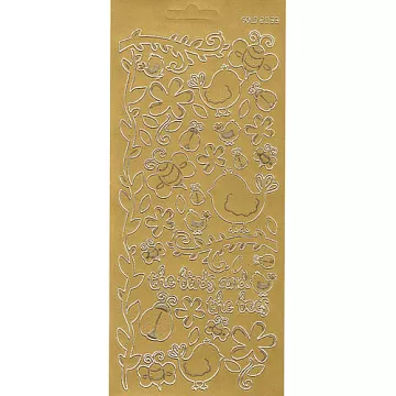 Контурные наклейки "Птички и пчелки", лист 10x24,5 см, цвет золотой