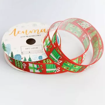 Лента репсовая "Подарочки", ширина 2 см, длина 5 м (АртУзор)
