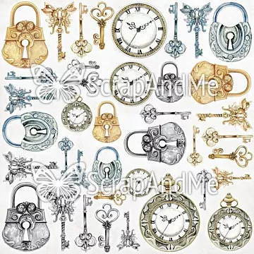 Бумага 30х30 см "Vintage Garden. Locks&Clocks" (ScrapAndMe)