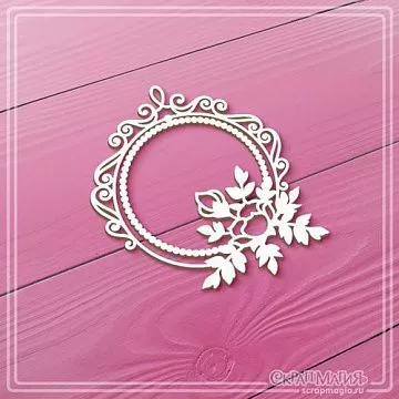 Чипборд "Ажурная круглая рамка с цветами", 6х6,7 см (СкрапМагия)