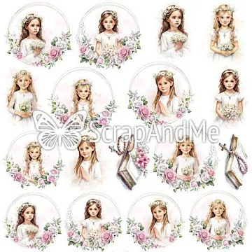 Бумага 30х30 см "Pink Roses. First Communion Girl 3" (ScrapAndMe)