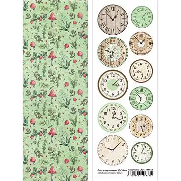 Лист с картинками 10х30 см "Грибное лукошко. Часы" (ScrapMania)