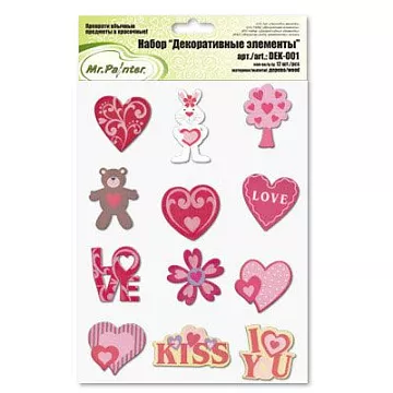 Набор деревянных украшений "Любовная история" (Mr.Painter)