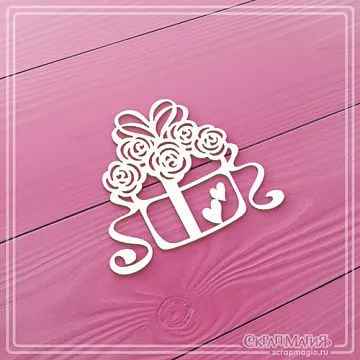 Чипборд "Подарочная коробочка с цветами", 5,3х4,5 см (СкрапМагия)