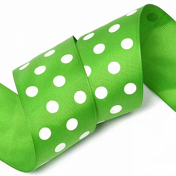 Лента репсовая "Рубчик. Крупный горошек. Зеленый с белым", ширина 1,2 см, длина 1 м