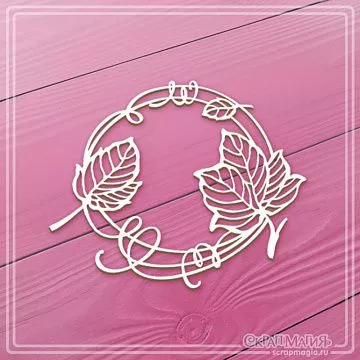 Чипборд "Круглая рамка с листьями хлопка" 8х7,2 см (СкрапМагия)