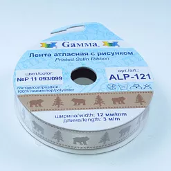 Лента атласная с рисунком "Бурый мишка", ширина 1,2 см, длина 3 м (Gamma)