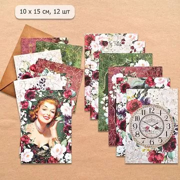 Набор готовых открыток А6 в конверте "Марсала", 12 шт (ScrapMania)