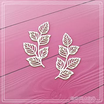 Чипборд "Веточки с ажурными листьями. Контур" 5,3х2,7 см (СкрапМагия)
