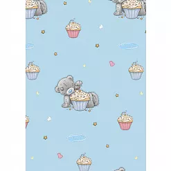 Отрез ткани 50х55 см "Me to you. Капкейк и мишка. Голубой" (Peppy)