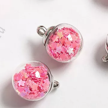 Набор стеклянных подвесок "Шар. Цветочек розовый", 1,6 см, 2 шт