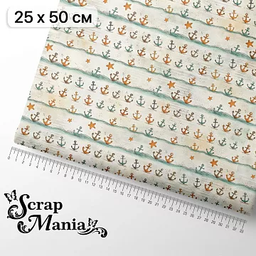 Отрез ткани 25х50 см на обложку блокнота "Маленький пират. Якоря" (ScrapMania)