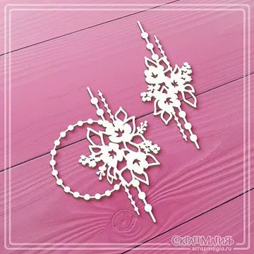 Чипборд "Декоративные элементы с подвесками и букетами цветов", 6х8,6 см (СкрапМагия)