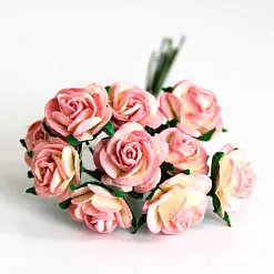 Букет средних розочек "Желтый с розовым", 1,5 см, 10 шт (Craft)
