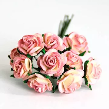 Букет средних розочек "Желтый с розовым", 1,5 см, 10 шт (Craft)