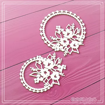 Чипборд "Круглые ажурные рамки с цветами", 4,6х6 см (СкрапМагия)
