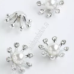 Акриловое украшение "Цветок серебряный. Одна жемчужина", 2,4 см, 1 шт