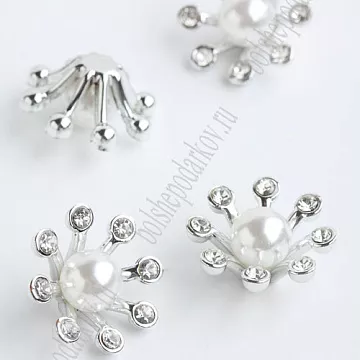 Акриловое украшение "Цветок серебряный. Одна жемчужина", 2,4 см, 1 шт