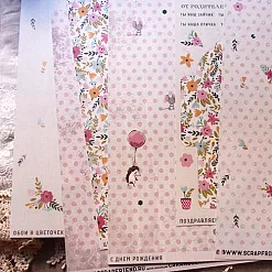  Набор бумаги 30х30 см "Зайки идут в гости", 6 листов (Scrapfriend)