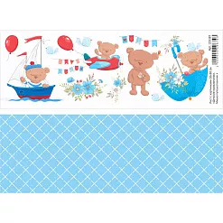 Лист с картинками 10х30 см "Детские приключения. Мишка путешественник (ScrapMania) Лист с картинками 10х30 см "Детские приключения. Мишка путешественник (ScrapMania)