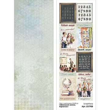 Лист с картинками 10х30 см "Школьная жизнь. Карточки" (ScrapMania)