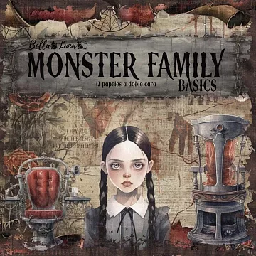 Набор бумаги 20х20 см "Monster family basicos", 12 листов (BellaLuna)